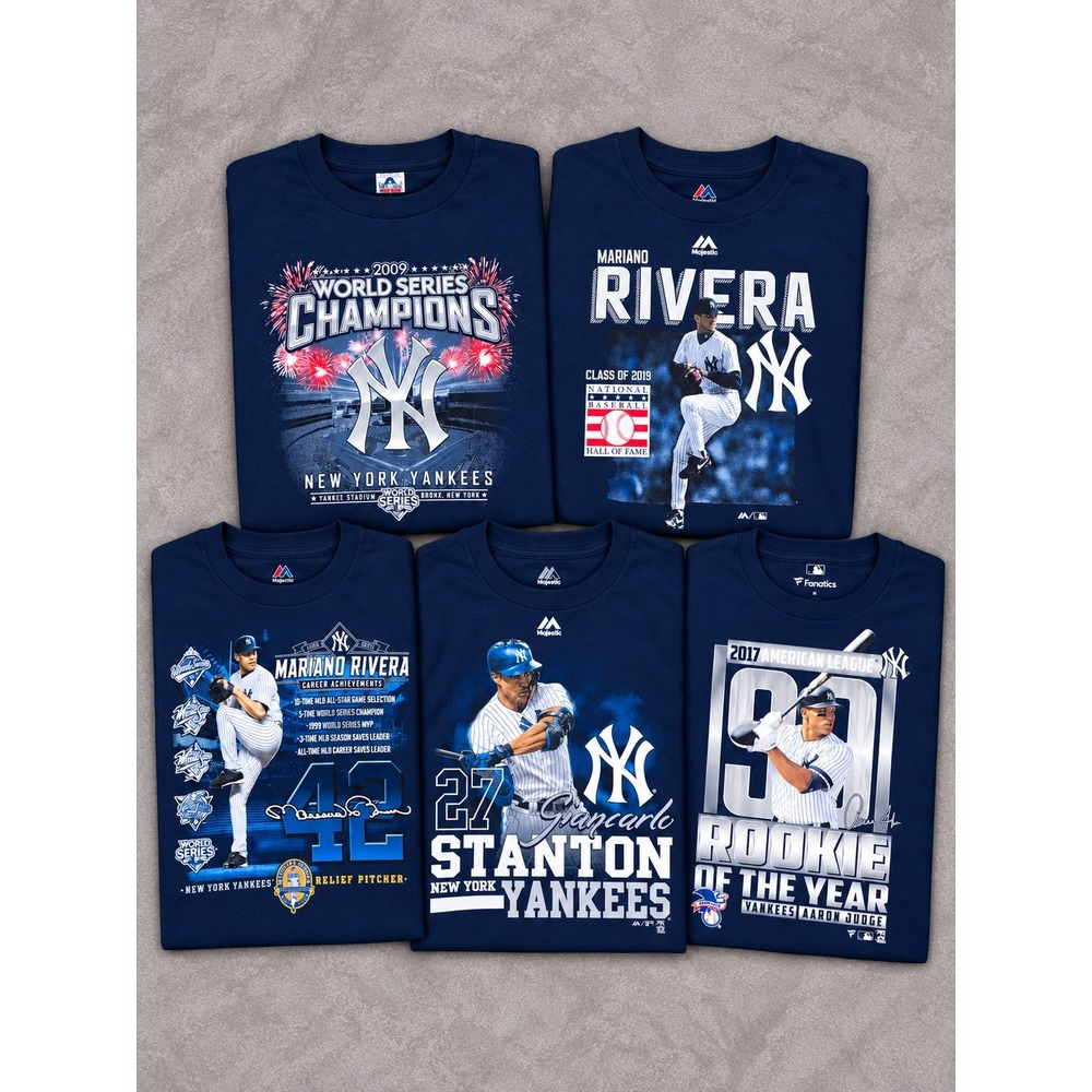 New York Yankees T Shirt Lot Of 5 Mens Large MLB Rivera Stanton Judge Graphic